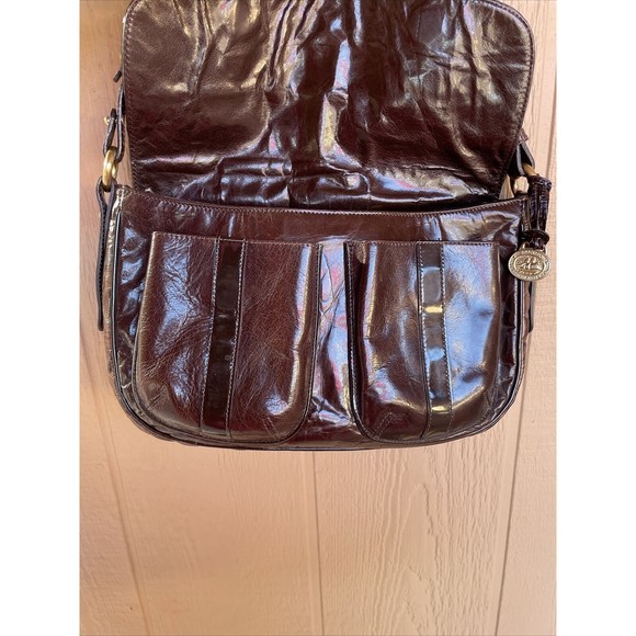 Brahmin Brown Croc Textured Leather Soulder Bag Purse - Picture 6 of 12